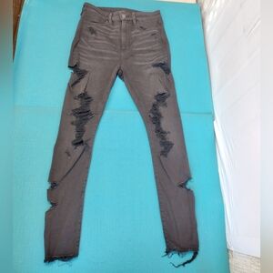 American Eagle Super Hi-Rise Legging Ripped Destroyed Jeans - 8